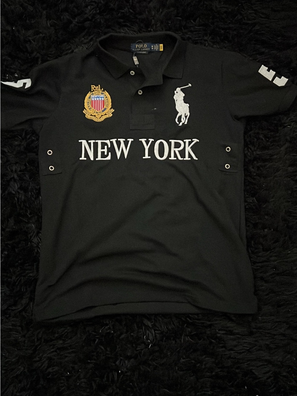 Polo by Ralph Lauren Black Polo with White New York & Crest